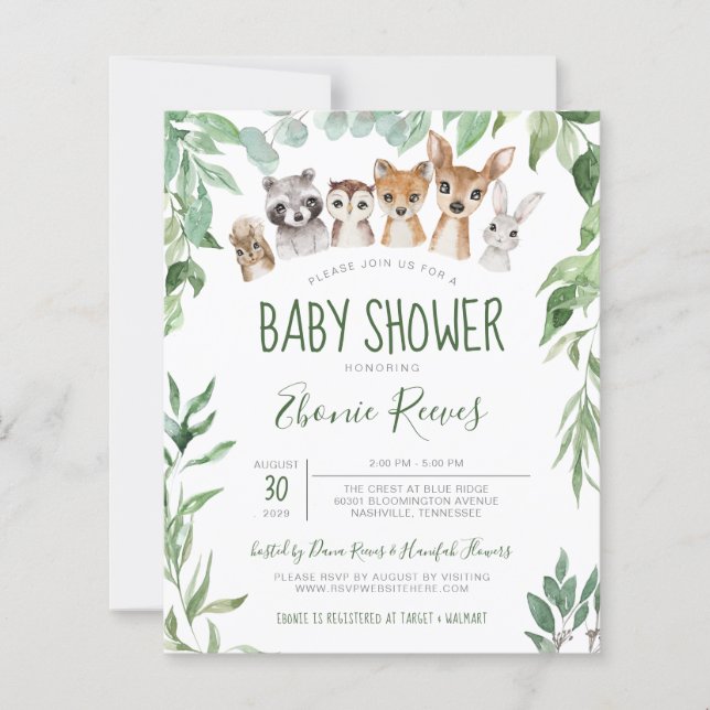 Budget Woodland Animals Baby Shower Invitation (Front)