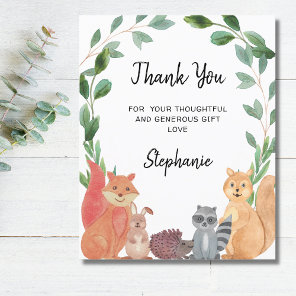 Budget Woodland Animals Baby Shower Thank You Card