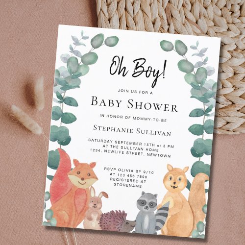 Budget Woodland Animals Boy Baby Shower Invitation