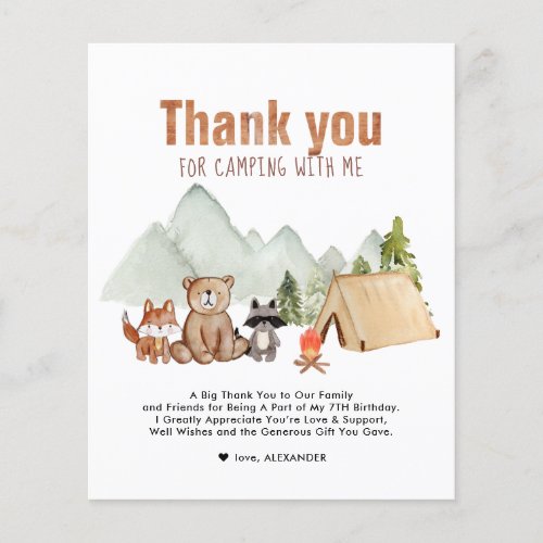 Budget Woodland Campers Camping Birthday Thank You