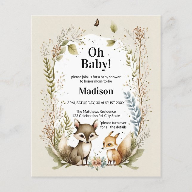 Budget Woodland Creatures Baby Shower Invite (Front)