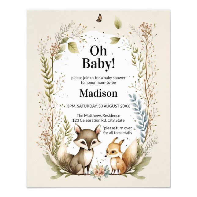 Budget Woodland Creatures Baby Shower Invite Flyer (Front)