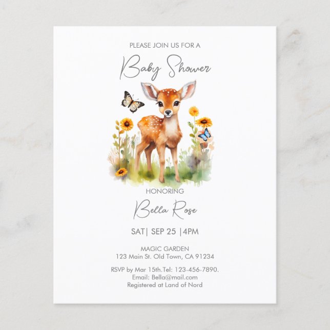 Budget Woodland Deer Baby Shower Invitation (Front)