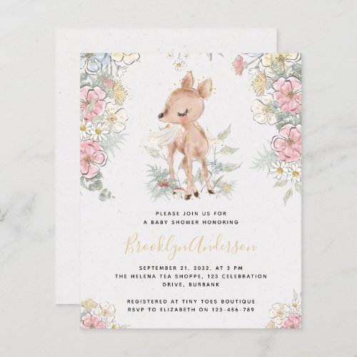 BUDGET Woodland Deer Floral Baby Shower Invitation