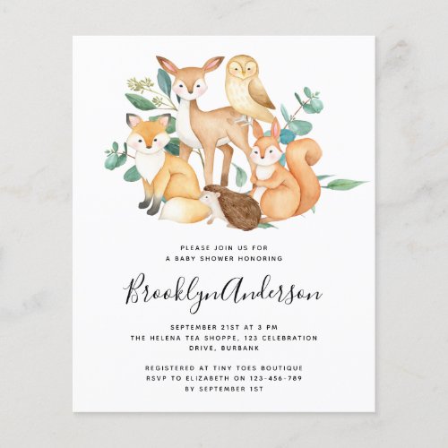 Budget Woodland Eucalyptus Baby Shower Invitation