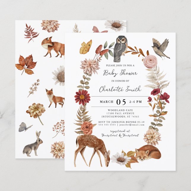 Budget Woodland Forest Animals Baby Shower Invite (Front/Back)