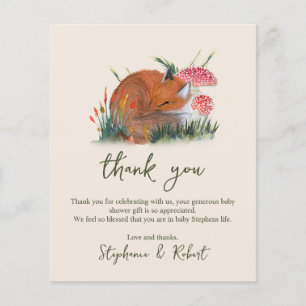 Budget Woodland Sleepy Fox Baby Shower Thank You
