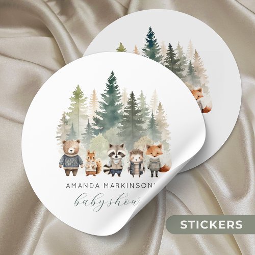 Budget Woodland Watercolor Baby Shower Classic Round Sticker