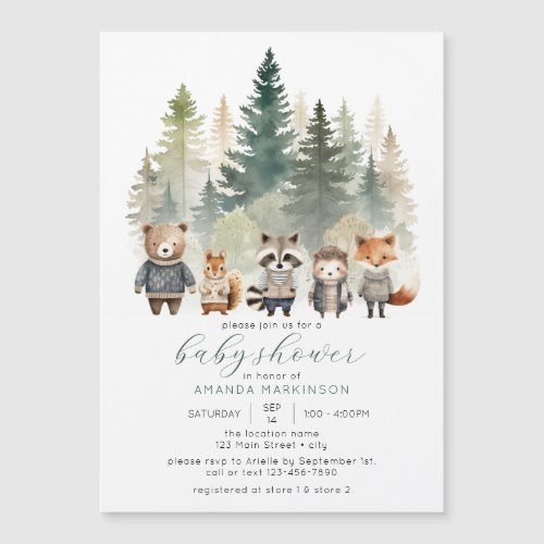 Budget Woodland Watercolor Baby Shower Magnetic Invitation