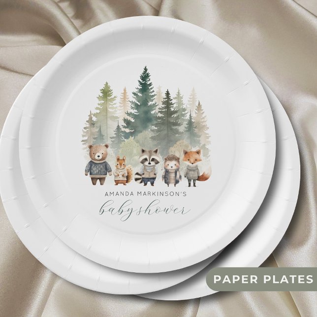 Budget Woodland Watercolor Baby Shower Paper Plates (Creator Uploaded)
