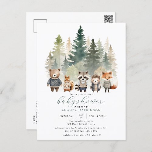 Budget Woodland Watercolor Baby Shower Postcard