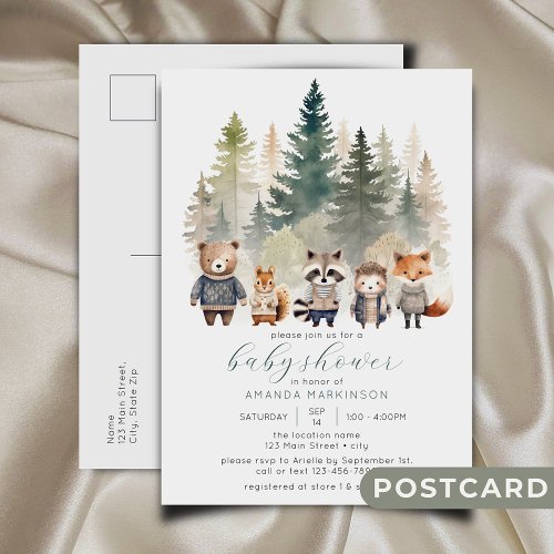 Budget Woodland Watercolor Baby Shower Postcard