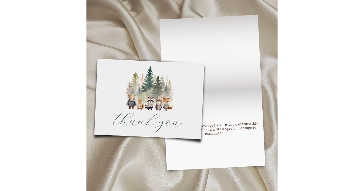 Budget Woodland Watercolor Baby Shower Thank You Card | Zazzle