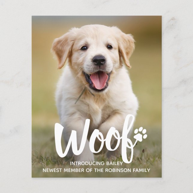 Budget Woof Photo Puppy Dog New Pet Announcement  (Front)