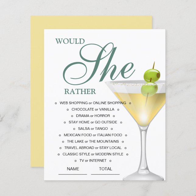 Budget Would She Rather Bridal Game Invitation (Front/Back)