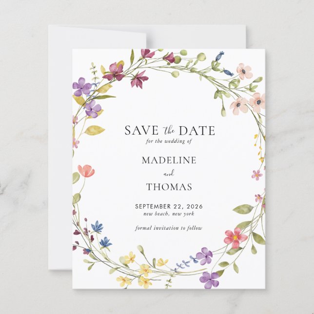 BUDGET Wreath Floral Wedding Save The Date (Front)