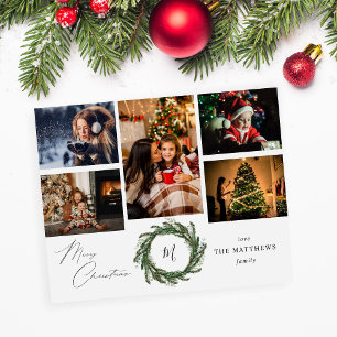 Budget Wreath Monogram 5 Photo Merry Christmas Flyer