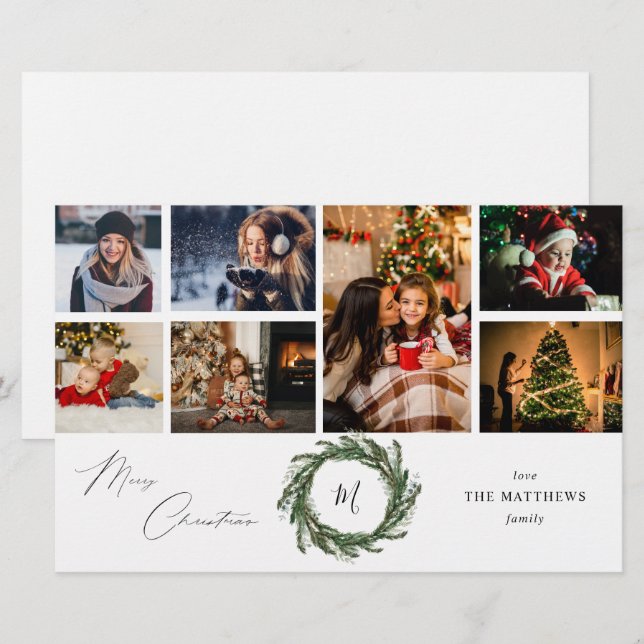 Budget Wreath Monogram 7 Photo Christmas-Wh Medium (Front/Back)
