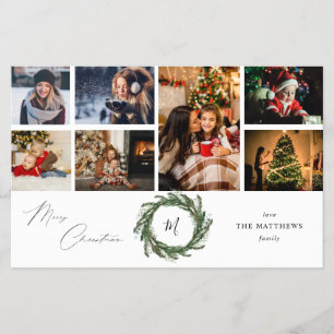 Budget Wreath Monogram 7 Photo Merry Christmas Flyer