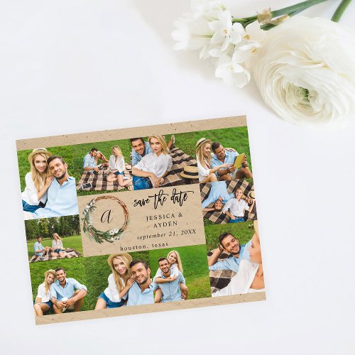 Budget Wreath Rustic 10 Multi Photo Save the Date Flyer