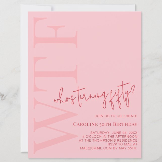 Budget WTF Who's Turning Fifty | Pink Red Birthday (Front)