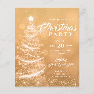 Budget Xmas Party Sparkle Gold Holiday Invite Flyer