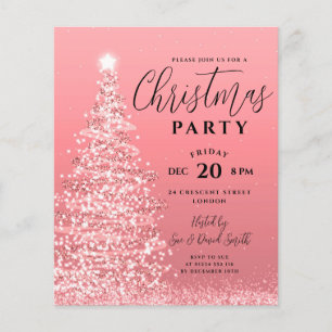 Budget Xmas Tree Party Rose Gold Holiday Invite Flyer