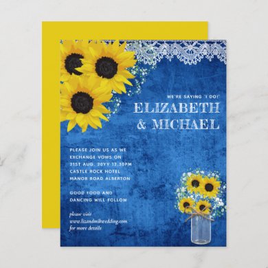 BUDGET Yellow Blue Sunflowers Wedding Invite