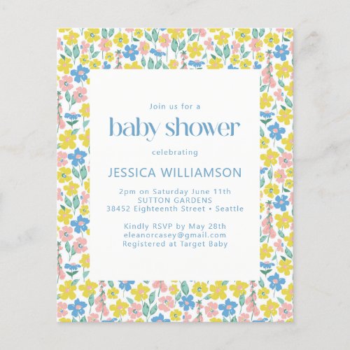 Budget Yellow Ditsy Floral Baby Shower Invite