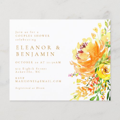 Budget Yellow Floral Couples Shower Invitation