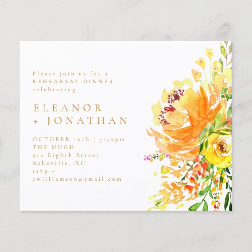 Budget Yellow Floral Rehearsal Dinner Invitation