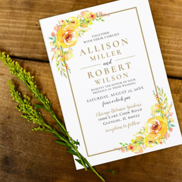 Budget Yellow Floral Rustic Wedding  Invitation