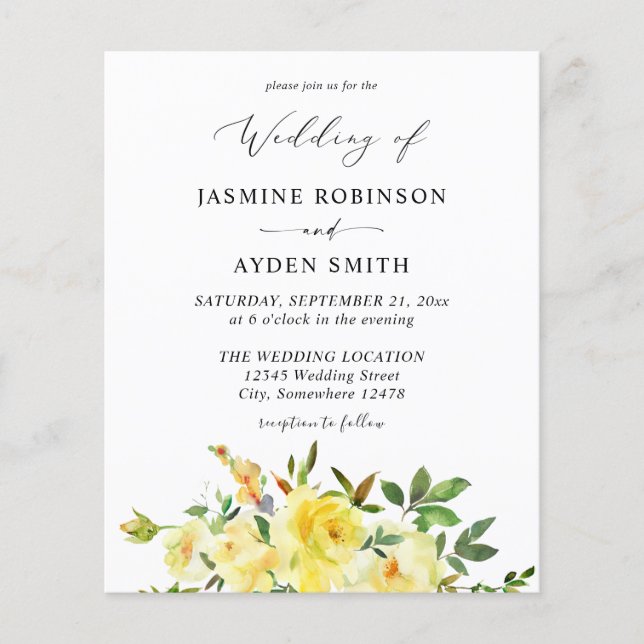 Budget Yellow Floral Wedding Flyer (Front)