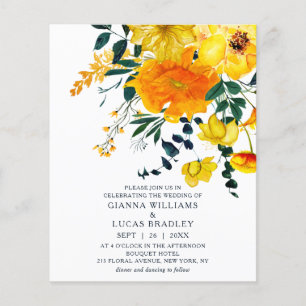 Budget Yellow Floral Wedding Invitation Flyer