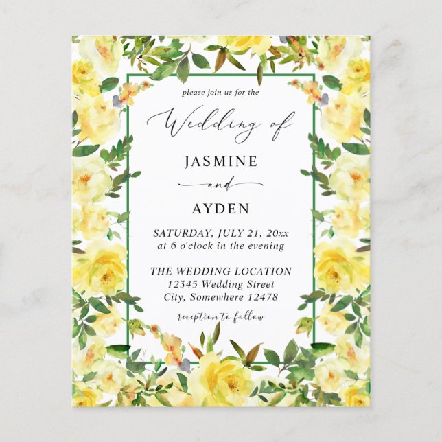 Budget Yellow Floral Wedding V3 Flyer (Front)