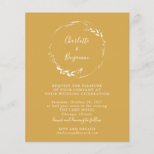 Budget Yellow Floral Wreath Script Wedding Invite