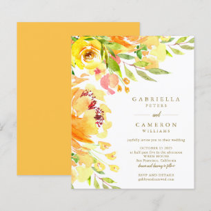 Budget Yellow Flowers Watercolor Wedding Invite