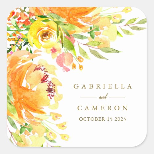 Budget Yellow Flowers Watercolor Wedding  Square Sticker