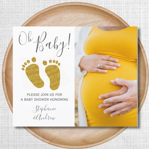 Budget Yellow Glitter Feet Baby Shower Invitation