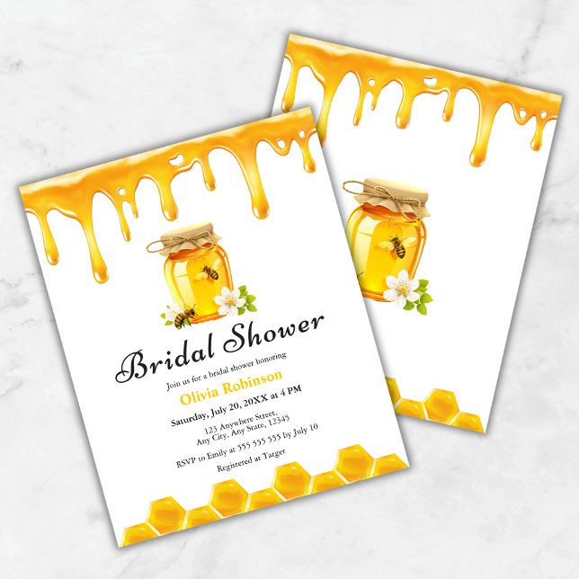 Budget Yellow Honey Bee Bridal Shower Invitation  (Budget Yellow Floral Honey Bee Bridal Shower Invitation  )