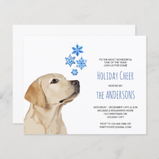 Budget Yellow Lab Christmas Snowflakes Invitation (Front/Back)