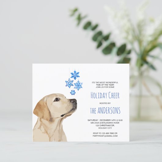 Budget Yellow Lab Christmas Snowflakes Invitation (Standing Front)