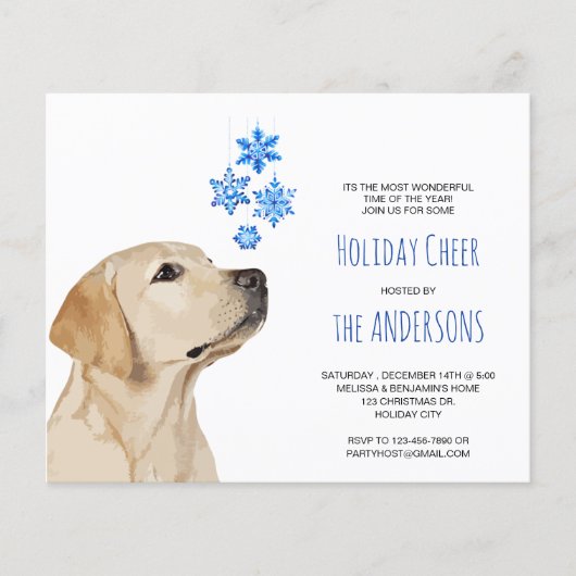 Budget Yellow Lab Christmas Snowflakes Invitation (Front)
