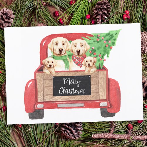 Budget Yellow Labrador Red Christmas Truck Holiday Note Card