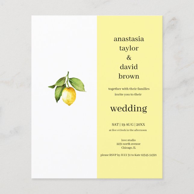 Budget Yellow Lemon QR Code Wedding Invitation (Front)