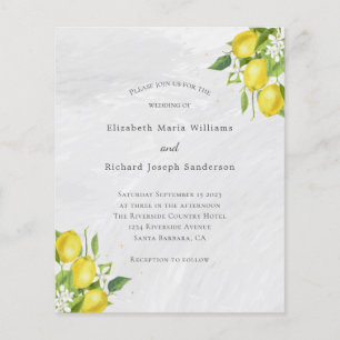 Budget Yellow Lemons Watercolor Wedding Invitation