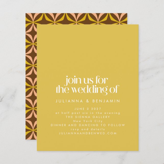 Budget Yellow Retro Aesthetic Chic Wedding Invite (Front/Back)