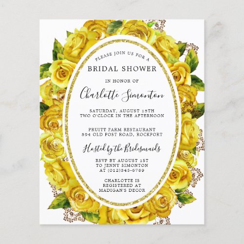 Budget Yellow Rose Bridal Shower Invitation