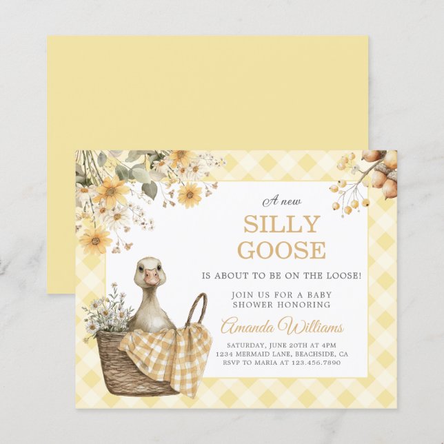Budget Yellow Silly Goose Baby Shower Invitation (Front/Back)