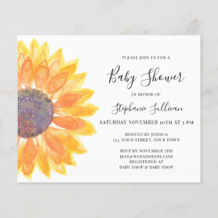 Budget Yellow Sunflower Baby Shower Invitation